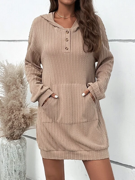

Knit Jacquard Hooded Oversized Dress, Khaki, Dresses