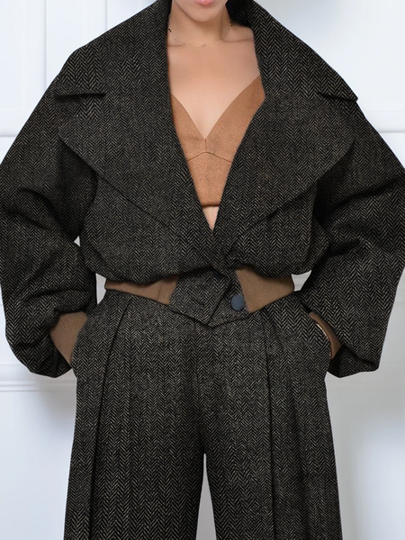 

Loose Urban Lapel Collar Long sleeve Plain Jacket, Coffee, Jackets