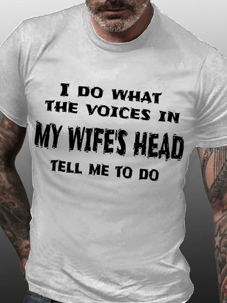 

Women's Funny Word I Do What the Voices in My Wife's Text Letters Loose Crew Neck Casual T-Shirt, White, T-shirts