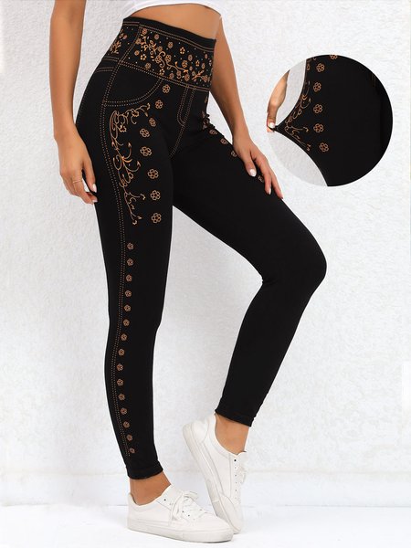 

Ditsy Floral Print Black High Waisted Leggings, leggings