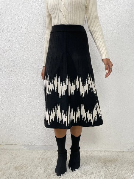 

Elegant Regular Fit Knitting Skirt, Black, Skirts