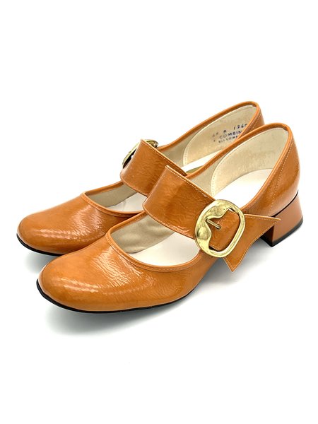 

Soft Leather Metal Buckle Block Heel Mary Jane, Brown, Heels
