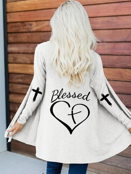 

Women's Blessed Print Cardigan, White, Outerwear