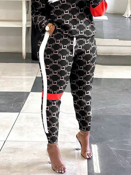 

Regular Fit Urban Text Letters Casual Pants, Black, Pants