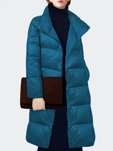 

Loose Plain Simple Stand Collar Urban Fleece Coat, Blue, Others