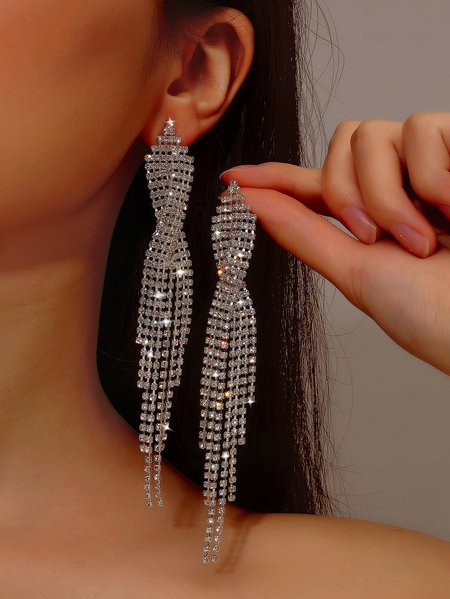 

Party Style Elegant Diamond Tassel Earrings Festival Wedding Valentine's Day Dress Jewelry, Silver, Earrings