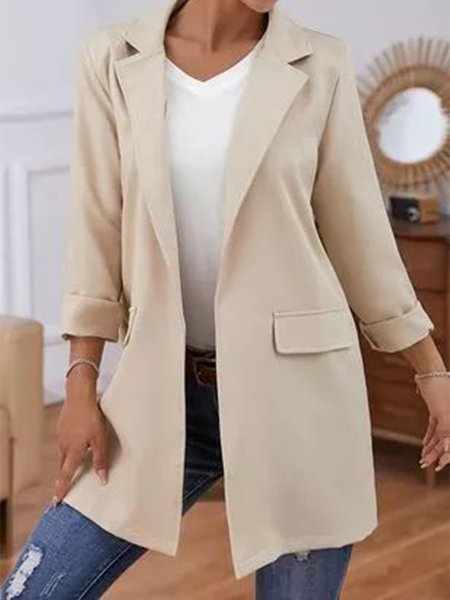 

Casual Plain Lapel Collar Blazer, Khaki, Outerwear