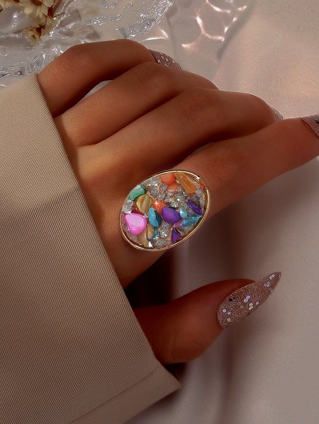 

Banquet Party Natural Irregular Crystal Ring Wedding Vacation Elegant Jewelry, Golden, Rings