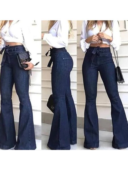 

Casual Plain Denim Loose Jeans, Blue, Jeans