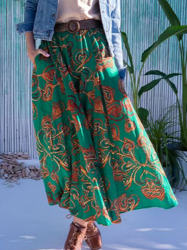 

Loose Casual Floral Skirt, Green, Skirts