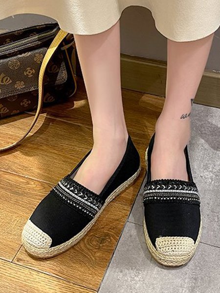 

Braided Faux Pearl Decor Canvas Espadrille Shoes, Black, Flats