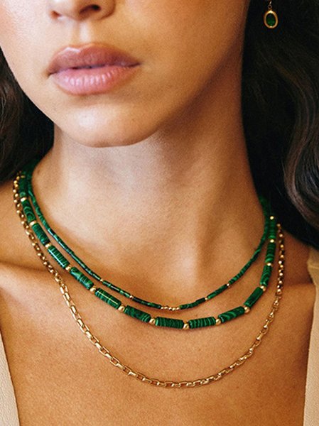 

Bohemian Resort Style Natural Malachite Beaded Necklace Ethnic Vintage Beach Jewelry, Green, Necklaces