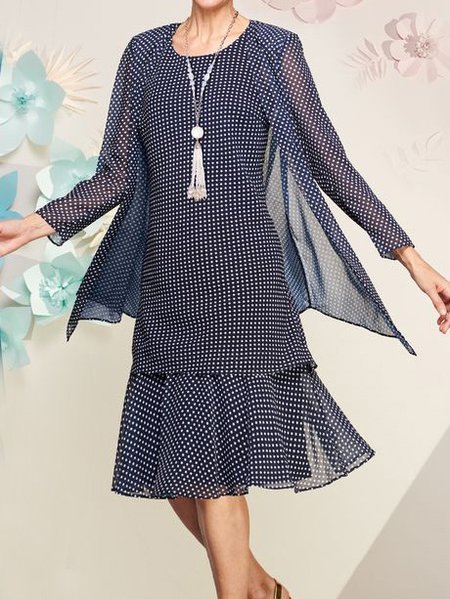 

Crew Neck Casual Polka Dots Two-Piece Set, Blue, Suit Set
