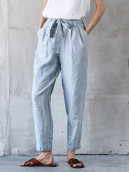 

Casual Solid Color Loose Drawstring Pants, Blue, Pants