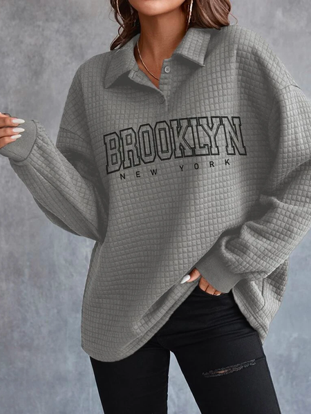 

Text Letters V Neck Casual Sweatshirt, Gray, Hoodies & Sweatshirts