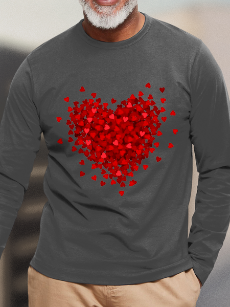 

Men's Heart Casual Crew Neck Long Sleeve Top, Deep gray, Long Sleeves