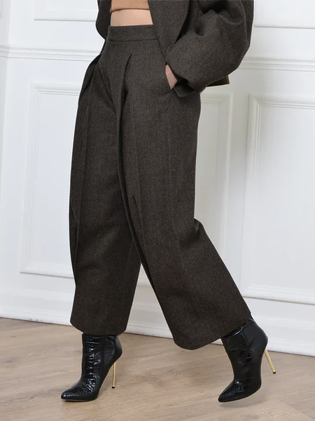 Loose Urban Plain Fashion Ankle Daily Pants, Coffee, Pants