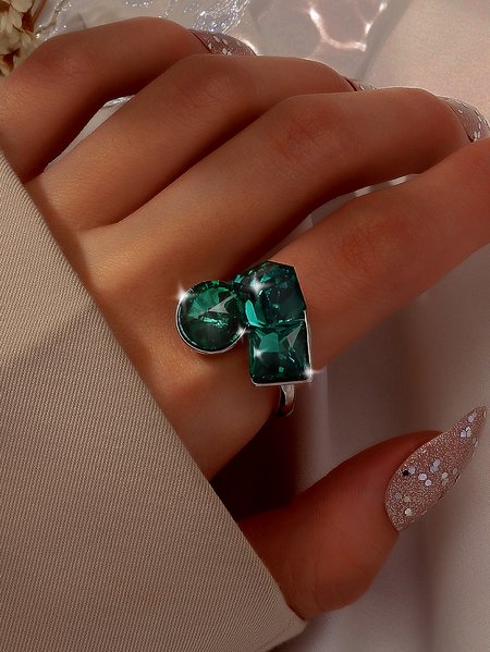 

Contrasting Crystal Geometric Rings Casual Everyday Jewelry, Green, Rings