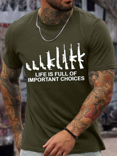 

Men’s Life Is Full Of Important Choices Text Letters Cotton Casual Crew Neck T-Shirt, Army green, T-shirts