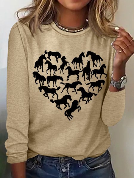 

Women‘s Horse Heart Gift For Horse Lover Long Sleeve T-Shirt, Khaki, Long sleeves