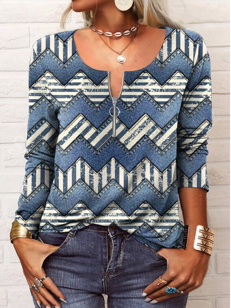 

Color Block Casual Crew Neck Top, Blue, Tops