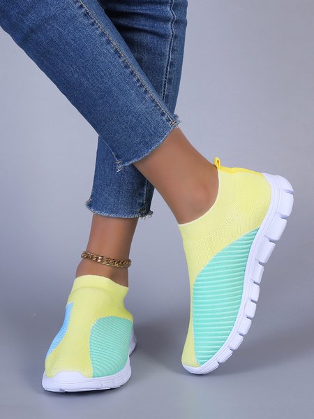 

Breathable Plus Size Color Block Slip On Sneakers, Yellow, Sneakers
