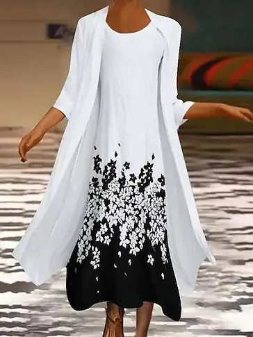 

Casual Floral Two-Piece Set, White, Suit Set