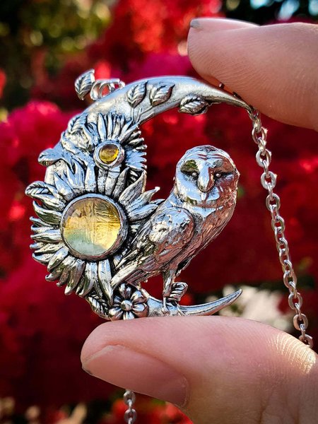 

Ethnic Vintage Silver Owl Moon Necklace Sweater Dress Matching Jewelry, Necklaces