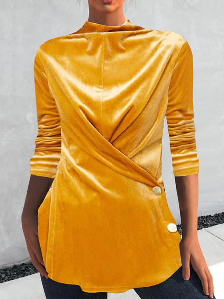 

Regular Fit Urban Stand Collar Long sleeve Top, Yellow, Linen Tops