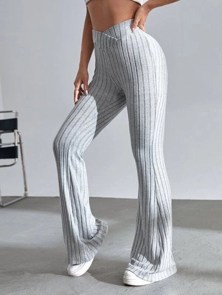 

Cross Waist Head Plain Loose Casual Casual Pants, Gray, Pants