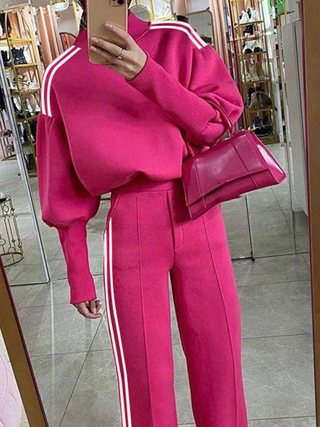 

Loose Micro-Elasticity Casual Crew Neck Long sleeve Sweatshirt, Rose red, Hoodies and Sweatshirts