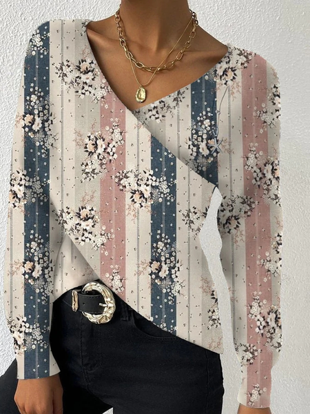 

Loose Floral Cross Neck Casual Top, Multicolor, Tops