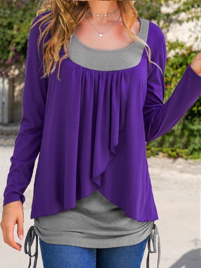 

Plain Crew Neck Casual Top, Purple, Tops