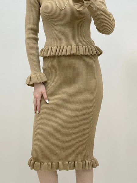 

Regular Fit Elegant Plain Skirt, Khaki, Skirts