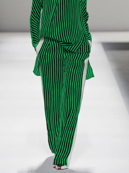 

Striped Urban Loose Fashion Pants, Green, Pants