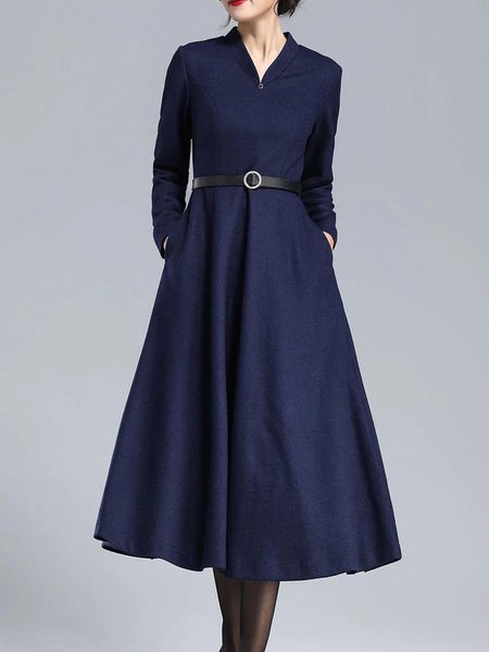 

Plain Urban Regular Fit Spring Midi Dress, Blue, Midi Dresses