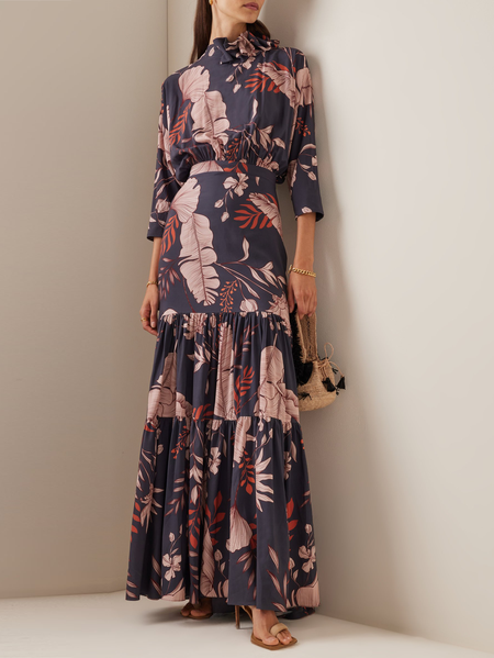 

Floral Regular Fit Crew Neck Elegant Dress, Blue, Maxi Dresses