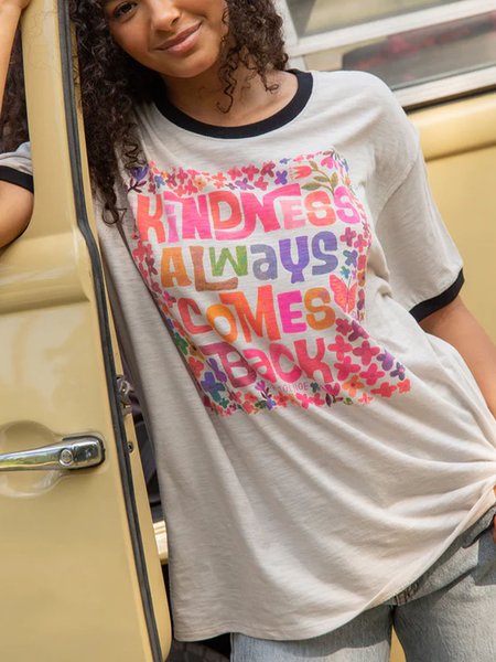 

Knitted Crew Neck Casual T-Shirt, Multicolor, T-Shirts
