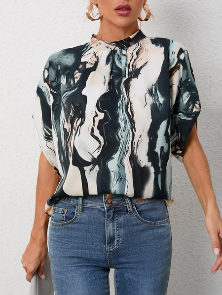 

Stand Collar Casual T-Shirt, Multicolor, T-Shirts