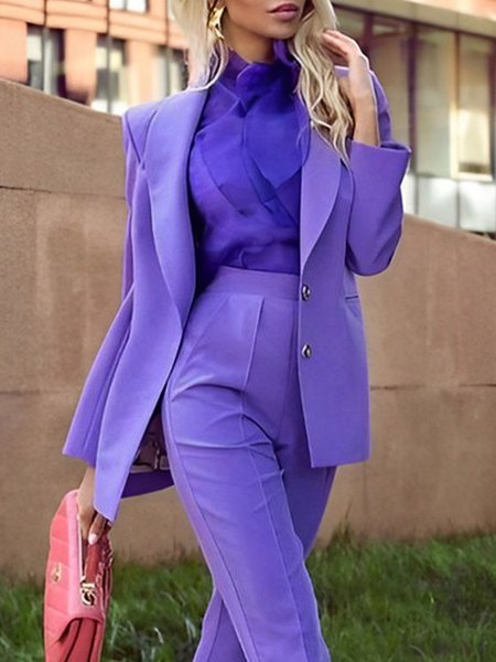 

Elegant Regular Fit Plain Lapel Collar Blazer, Purple, Blazers