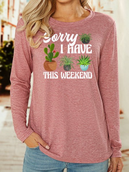 

Lilicloth X Manikvskhan Plant Lover Sorry I Have Plant This Weekend Women's Long Sleeve T-Shirt, Pink, Long sleeves