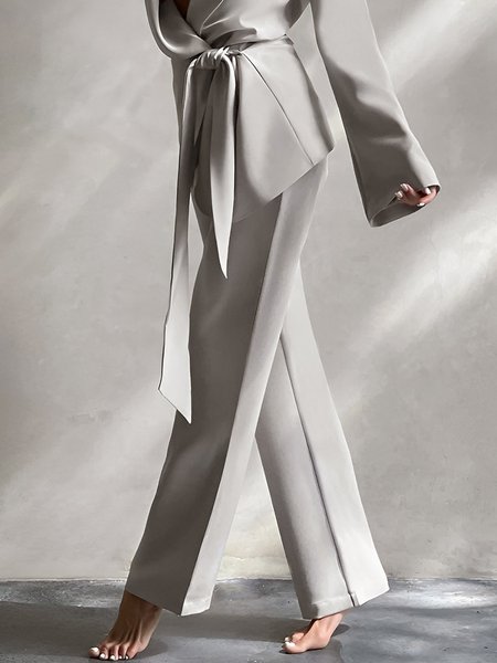 

Simple Plain Regular Fit Fashion Pants, Gray, Pants