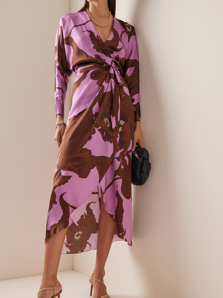 

Elegant Floral Regular Fit Dress, Pink, Midi Dresses