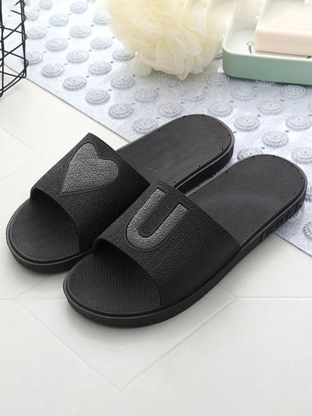 

Heart Pattern Casual Bathroom Slippers, Black, Slippers