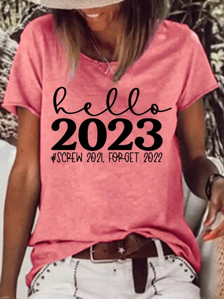 

Women's Welcome 2023 Funny Happy New Year Letters Crew Neck Casual T-Shirt, Red, T-shirts