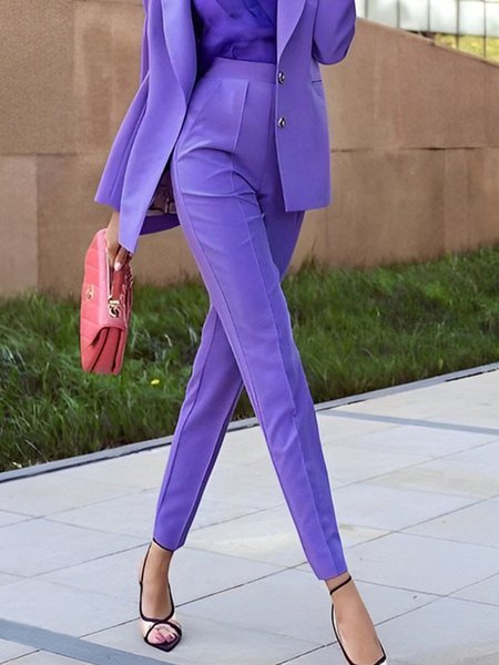 

Elegant Plain Regular Fit Fashion Pants, Purple, Pants