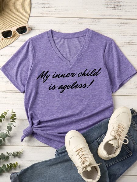 

Lilicloth X Kat8lyst My Inner Child Is Ageless Women's V Neck T-Shirt, Purple, T-shirts