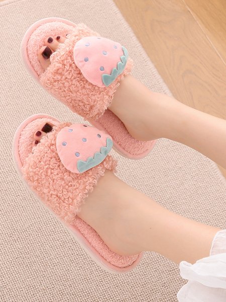 

Cute Fruit Upper Plush Indoor Home Slippers, Pink, Slippers