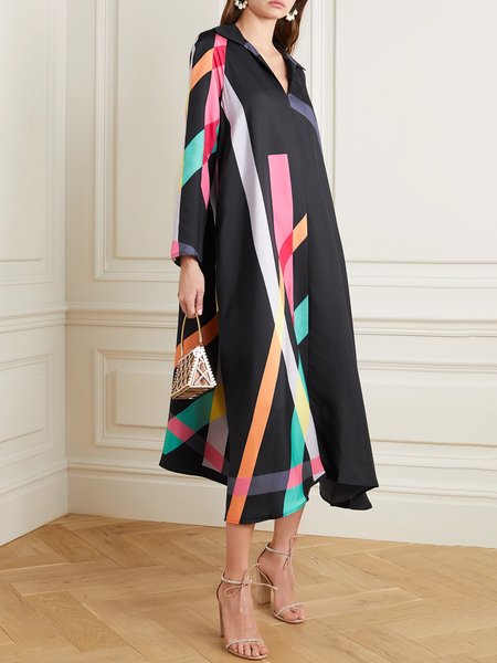 

Geometric Loose Shirt Collar Simple Dress, Black, Midi Dresses