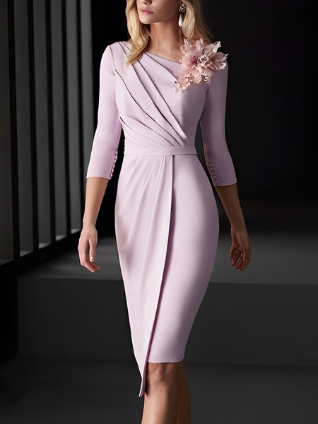 

Asymmetrical Elegant Plain Regular Fit Dress, Pink, Midi Dresses